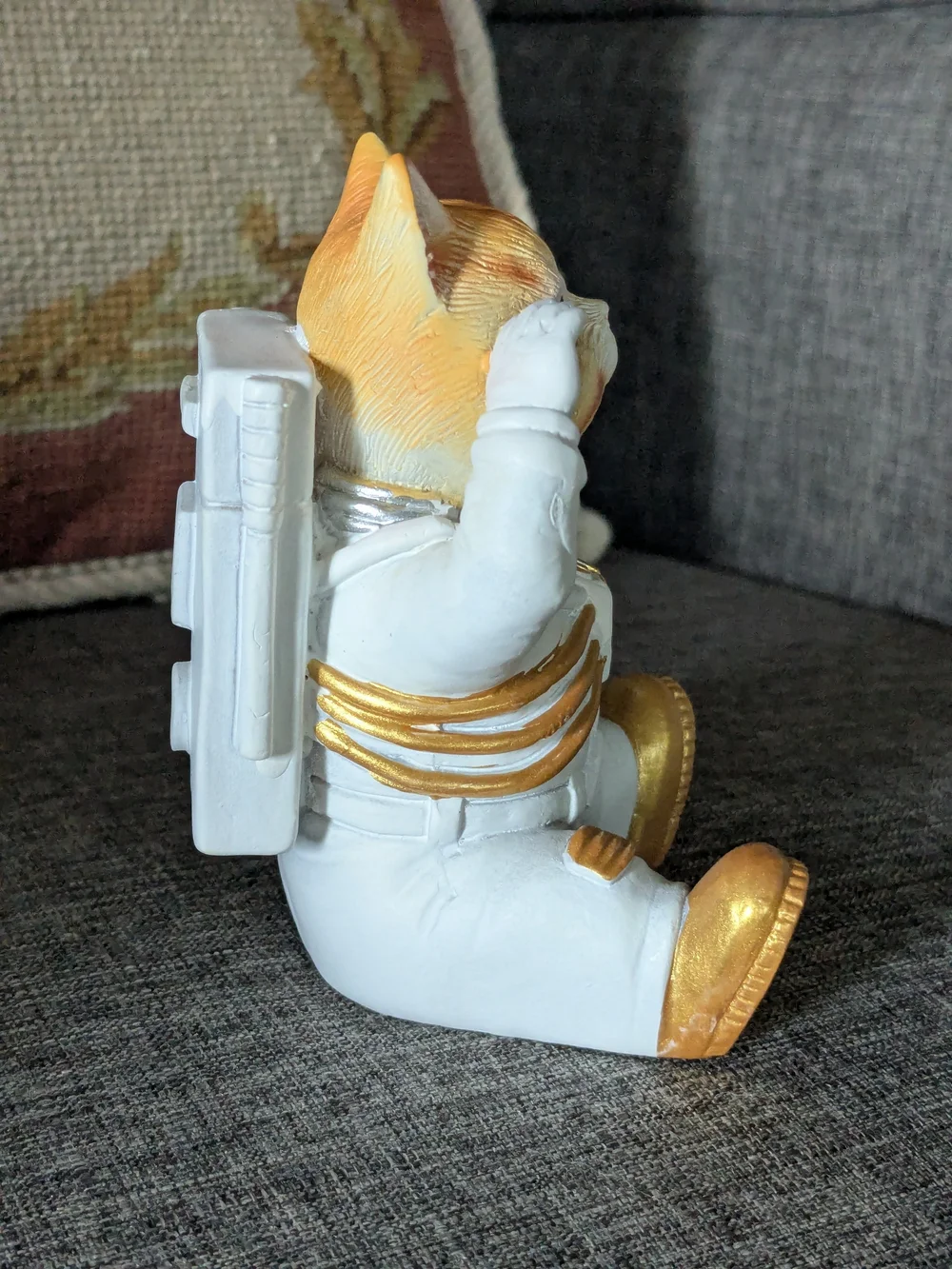Cute White & Gold Astronaut Cat Figurine